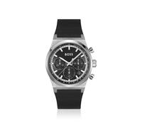 BOSS Silver-tone chronograph watch with black leather strap - Style CANDOR CHRONO, 58244862 Black