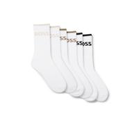 BOSS Six-pack of ribbed short socks in a cotton blend - Style 6P QS Stripe CC, 50510168 White 9-11