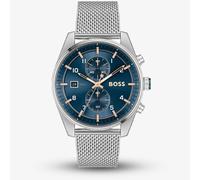 BOSS Chronograph Quartz Watch for Men SKYTRAVELLER Collection with Silver Stainless Steel Mesh Bracelet - 1514149