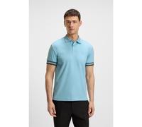 BOSS Slim-fit polo shirt in cotton with striped cuffs - Style Polo Zone, 50544448 Light Blue M
