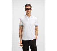 BOSS Slim-fit polo shirt in cotton with striped cuffs - Style Polo Zone, 50544448 White XXXL