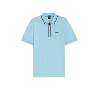 BOSS Mens Zip Neck Philix Polo Shirt - Colour: 455 Light/Pastel Blue - Size: XL
