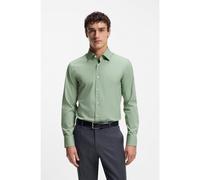 BOSS Slim-fit shirt in easy-iron stretch-cotton poplin - Style H-HANK-kent-C1-214, 50469345 Light Green 14.5