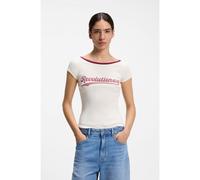 BOSS Slim-fit T-shirt in stretch cotton with slogan print - Style C_Etine_2, 50573190 Natural M