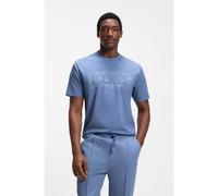 BOSS Stretch-cotton T-shirt with logo artwork - Style TS_Globe LogoPattern, 50559363 Light Blue S