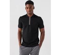 BOSS Stripe Zip Neck Polo Shirt - Black, Black, Size 3Xl, Men Black