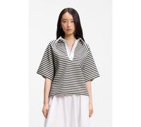 BOSS Striped cotton-blend sweatshirt with Johnny collar - Style Essipa_striped, 50573725 Black / White S