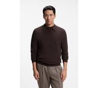 BOSS Structured-cashmere sweater with Johnny collar - Style L-Filo, 50570772 Dark Brown L