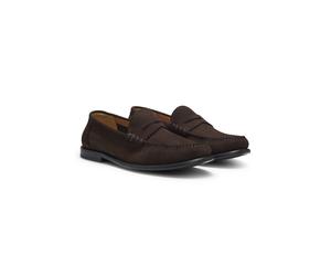 BOSS Suede moccasins with penny trim and embossed logo - Style Tevan_Mocc_sd, 50563161 Dark Brown 9