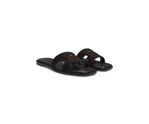 BOSS Suede slides with stitched Double B monogram - Style Charlize_SaMu10_SBHF, 50563333 Dark Brown 6