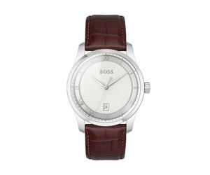 BOSS Three Hand Quartz Movement Watch for Men Principle Collection with Brown Leather Strap - 1514114