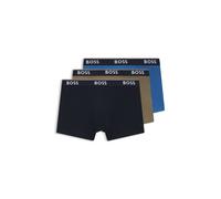 BOSS Three-pack of stretch-cotton trunks with logo waistbands - Style Trunk 3P Power, 50554693 Black / Green / Blue L