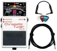 Boss TU-3 Chromatic Tuner Set with Roland 3m Instrument Cable, Roland 6" Patch Cord and Picks