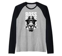 Boss Tuxedo Cat Shirt - Funny Cat Boss Graphic Tee Raglan Baseball Tee