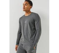 BOSS Unique Global Stripe Taped Loungewear Long Sleeve T-shirt, Grey, Size S, Men Grey