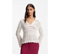 BOSS V-neck sweater in an open-knit cotton blend - Style C_Folsena, 50565095 Natural XS