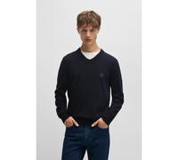 BOSS V-neck sweater in cotton and cashmere with logo patch - Style Kanovano_V_S, 50534120 Dark Blue S