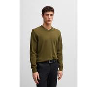 BOSS V-neck sweater in pure cotton with embroidered logo - Style Pacello-L, 50506042 Olive XL