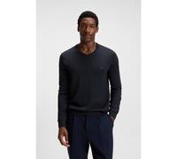 BOSS V-neck sweater in virgin wool with embroidered logo - Style Baram-L, 50476363 Dark Blue L