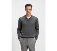BOSS V-neck sweater in virgin wool with embroidered logo - Style Baram-L, 50476363 Grey XXL