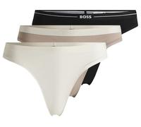 Hugo Boss Women's 3-Pack Power Logo Waistband Thongs, Black/Ecru/Beige - Tan - Size: None/14