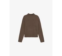 Boss Womens Boss Bouclé-Texture High-Neck Wool-Blend Jumper Open Brown M