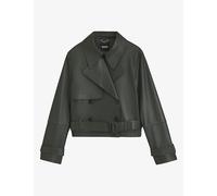 Boss Womens Boss Double-Breasted Notch-Lapel Leather Jacket Dark Green 12