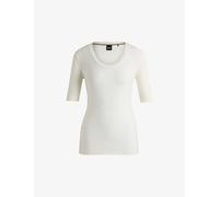 Boss Womens Open White Scoop-neck Ribbed Stretch-jersey Top Xs
