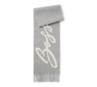 BOSS Wool-blend scarf with check and logo - Style Cecy_28*196, 50558654 Light Grey pcs.