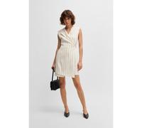 BOSS Wrap-front dress in a pinstripe linen blend - Style Dagania, 50537459 White 10
