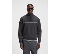 BOSS Zip-neck cotton-blend sweater with stripe details - Style K_Zone QZ, 50541963 Dark Grey XXL