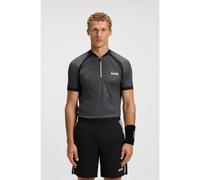 BOSS Zip-neck slim-fit polo shirt in mesh jersey - Style PL_TOC Matchball, 50549498 Dark Grey S