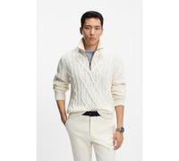 BOSS Zip-neck sweater in virgin wool and cashmere - Style L-Harpreno, 50557441 Natural M