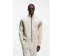 BOSS Zip-up cotton-blend sweatshirt with contrast inserts - Style SW_Union Skaz, 50563313 Light Beige XXL