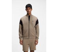 BOSS Zip-up cotton-blend sweatshirt with contrast inserts - Style SW_Union Skaz, 50563313 Light Brown XXXL