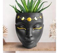 Bossa Linda Head Planter for Flat Surface & Wall | Pot Heads for Plants with Wall Hook and Drainage | Unique Tabletop Face Planter Pots for Indoor & Outdoor Use - Luna Design, Black