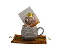 Bossa Nova Luxury Chocolate Bomb Gift Set Bundle, Hot Chocolate with Marshmallows, gift-wrapped in a textile bag with Mason Cash Impressions stoneware cosy mug