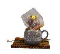 Bossa Nova Luxury Chocolate Bomb Gift Set Bundle, Hot Chocolate with Marshmallows, gift-wrapped in a textile bag with Mason Cash Impressions stoneware cosy mug