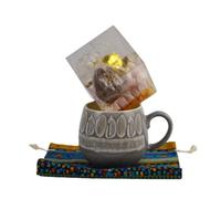 Bossa Nova Luxury Chocolate Bomb Gift Set Bundle, Hot Chocolate with Marshmallows, gift-wrapped in a textile bag with Mason Cash Impressions stoneware cosy mug