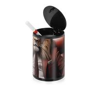 Bossday Lion Red Ashtrays For Cigarettes with Lid Stainless Steel Portable Windproof Decorative Ash Tray for Home Travel Vehicle