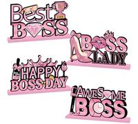 Bosses Day Decorations Pink Table Wooden Centerpiece Best Boss's Ever Theme Happy Women Boss Lady Day Decorations for Office