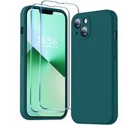BossKiss Compatible with iPhone 13 Case, Premium Liquid Silicone Case [Velvety Touch] [2 Pcs 9H Tempered Glass ScTeal Protector], Camera All-Round Protection Shockproof Kit Case, Teal