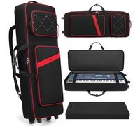 BOSSTIN 61 Key Keyboard Case with Wheels, Internal Size: 42"x 14.5"x 6", Waterproof Padded Rolling Gig Bag Keyboard Piano Case for 61 Key Piano Keyboard (Red)