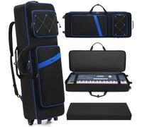 BOSSTIN 61 Key Keyboard Case with Wheels, Internal Size: 42"x 14.5"x 6", Waterproof Padded Rolling Gig Bag Keyboard Piano Case for 61 Key Piano Keyboard (Blue)