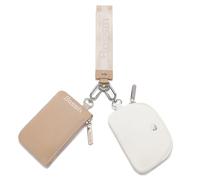 BOSSTIN Dual Pouch Wristlet Wallet for Women Mini Keychain Zip Around Wristlet Wallet Portable Coin Purse Pouch, Khaki, Wristlet Keychain