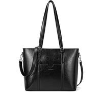 BOSTANTEN Womens Genuine Leather Handbags Top-Handle Bag 15.6 inch Laptop Shoulder Bag Large Capacity Ladies Work Tote Bags Black