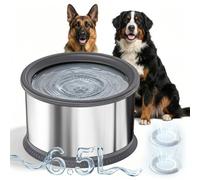 Bostar 6.5 L Dog Water Bowl without Dooling Stainless Steel Leak-Proof Drinking Bowl with Floating Disc and Filter Round Anti Drain Bin Water Dispenser for Medium and Large Dogs