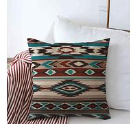 Bosteemo Throw Pillow Covers Swatch Green Navajo Ethnic Pattern Abstract Aztec Tribe Pink Vintage Native Zigzag Graphic American Cushion Square Case Cotton Linen for Winter Home Decor 18" x 18"