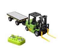 BOSTEU 1/64 Full Proportional RC Forklift Toy with Flatbed Tow Truck, 2 in 1 Transformable Lift Fork & Hook with Lights & Sounds (green)