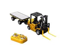 BOSTEU 1/64 Full Proportional RC Forklift Toy with Flatbed Tow Truck, 2 in 1 Transformable Lift Fork & Hook with Lights & Sounds (yellow)